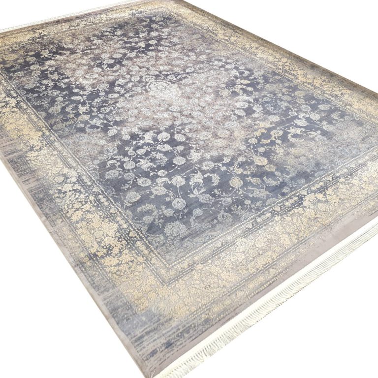 فرش وینتیج طلاکوب دودی با گل سفید 1200 شانه کد 27F2102301 - فرشخونه