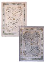 فرش وینتیج طرح پاناروما گل طلایی و سبز رنگ ترمه ای و نقره ای 700 شانه 2550 کد 7101400 - فرشخونه