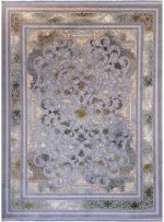 فرش وینتیج طرح پاناروما گل طلایی و سبز رنگ ترمه ای و نقره ای 700 شانه 2550 کد 7101400 - فرشخونه