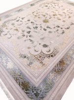 فرش وینتیج طرح پاناروما گل طلایی و سبز رنگ ترمه ای 700 شانه 2550 کد 7101400 - فرشخونه