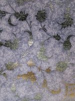 فرش وینتیج طرح پاناروما گل طلایی و سبز رنگ ترمه ای و نقره ای 700 شانه 2550 کد 7101400 - فرشخونه