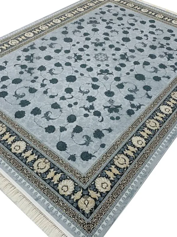 فرش قصر نقره ای گل دودی 1200 شانه تراکم 3600 کد 2205603 - فرشخونه