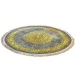 فرش دایره وینتیج ترنج گرد زغالی طلایی700 شانه کد 770011D