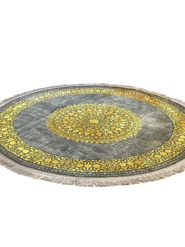 فرش دایره وینتیج ترنج گرد زغالی طلایی700 شانه کد 770011D