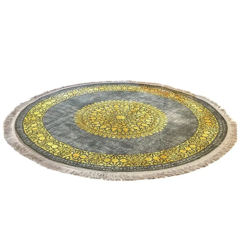 فرش دایره وینتیج ترنج گرد زغالی طلایی700 شانه کد 770011D