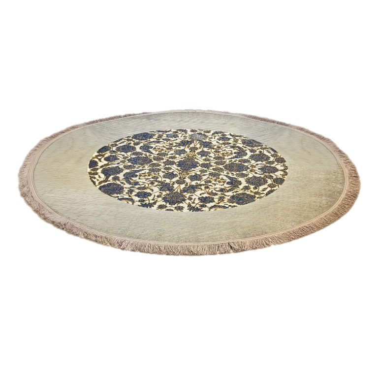 فرش گرد وینتیج طرح افشان گل قاب دودی 700 شانه کد 770029 فرشخونه