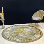 فرش گرد وینتیج زغالی گل طلایی 700 شانه کد 770040 - فرشخونه