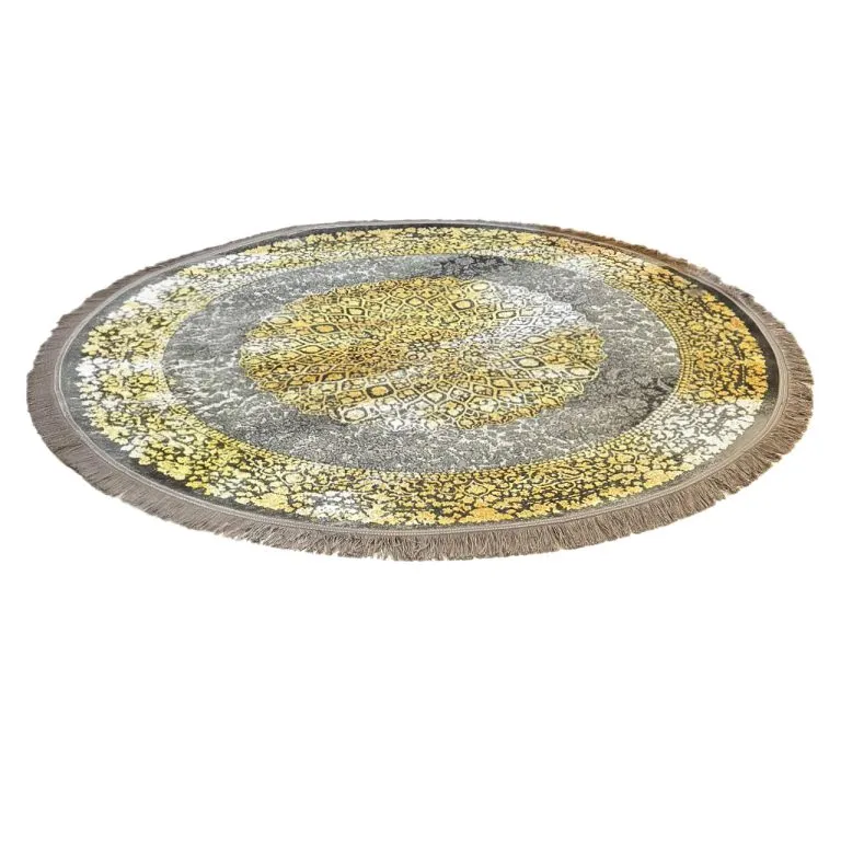 فرش گرد وینتیج زغالی گل طلایی 700 شانه کد 770040 - فرشخونه