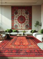 فرش هلنا طرح بهار رنگ قرمز 1200 شانه معادل 77 رج دستبافت کد 25NH0060 - فرشخونه