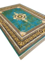 فرش طرح ژینوس 1200 شانه غیر برجسته طلاکوب فرانسوی کد 877 رنگ آبی