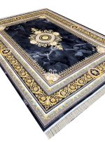 فرش طرح ژینوس 1200 شانه غیر برجسته طلاکوب فرانسوی کد 877 رنگ سرمه ای