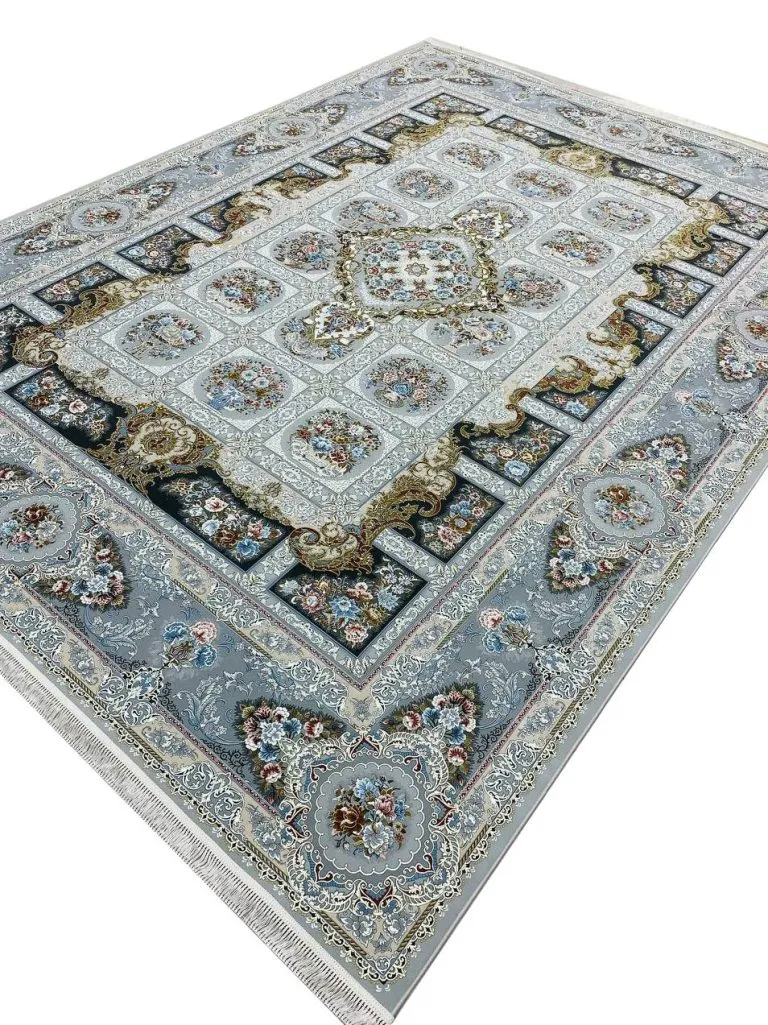 فرش خشتی طرح همایون رنگ نقره ای 1500 شانه تراکم 4500 کد 3105511 - فرشخونه