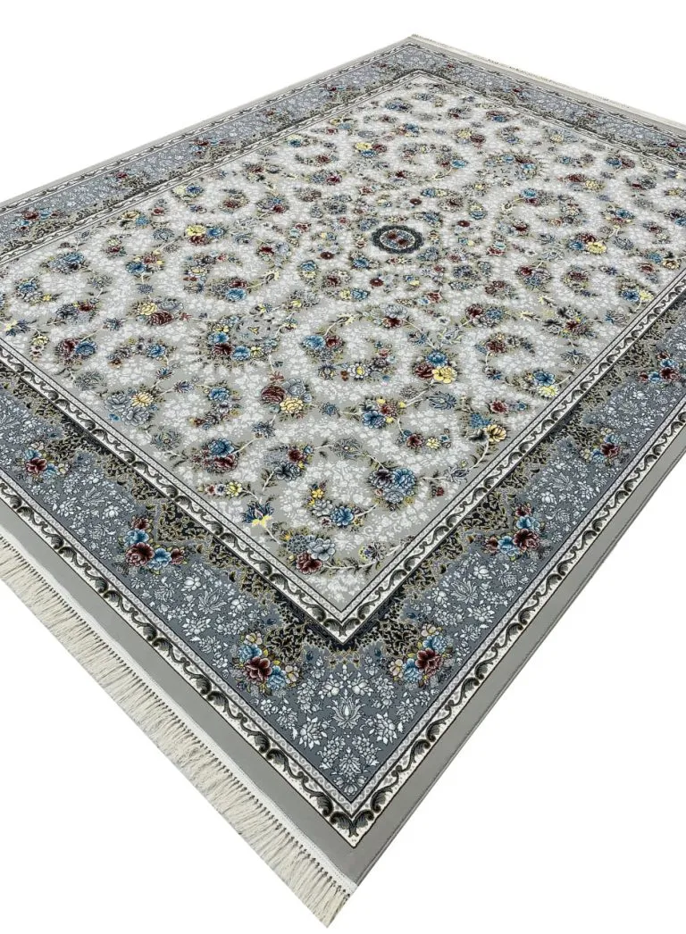 فرش افشان طرح گل آرا 700 شانه تراکم 2550 کد 95F7105908 نقره ای