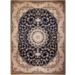 فرش طرح باغ مهرداد آبی کاربنی برجسته 1200 شانه تراکم 3600 کد 2101005 - فرشخونه