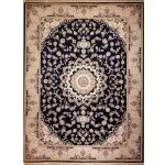 فرش طرح باغ مهرداد آبی کاربنی برجسته 1200 شانه تراکم 3600 کد 2101005 - فرشخونه