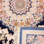 فرش طرح باغ مهرداد آبی کاربنی برجسته 1200 شانه تراکم 3600 کد 2101005 - فرشخونه