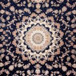 فرش طرح باغ مهرداد آبی کاربنی برجسته 1200 شانه تراکم 3600 کد 2101005 - فرشخونه