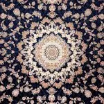 فرش طرح باغ مهرداد آبی کاربنی برجسته 1200 شانه تراکم 3600 کد 2101005 - فرشخونه