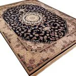 فرش طرح باغ مهرداد آبی کاربنی برجسته 1200 شانه تراکم 3600 کد 2101005 - فرشخونه