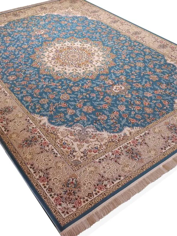 فرش طرح باغ مهرداد آبی برجسته 1200 شانه تراکم 3600 کد 2101005 - فرشخونه