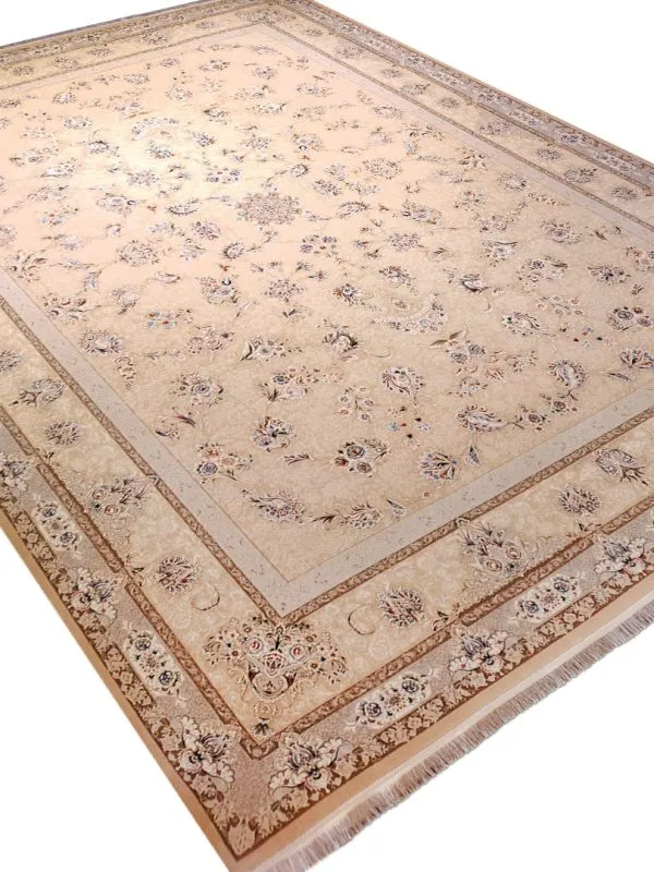 فرش افشان طرح دایار رنگ بژ گل برجسته 1200 شانه 10 رنگ کد 2204009 - فرشخونه