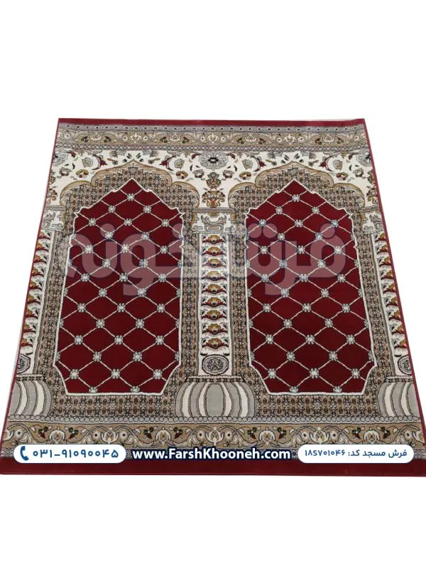 فرش سجاده ای طرح پنجره فولاد زمینه لاکی 700 شانه کد 701046 - فرش سجاده ای فرشخونه