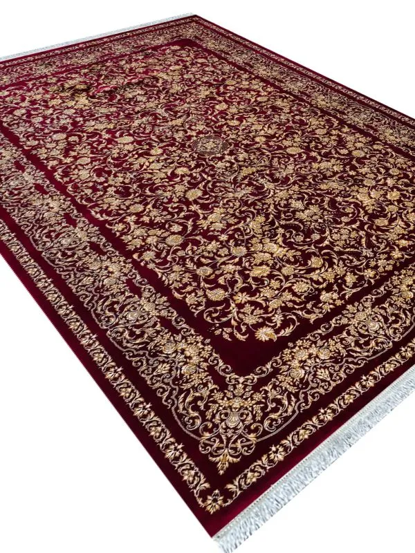 فرش افشان اصفهان طرح سوسن رنگ لاکی 1200 شانه غیر برجسته کد 21012827 - فرشخونه