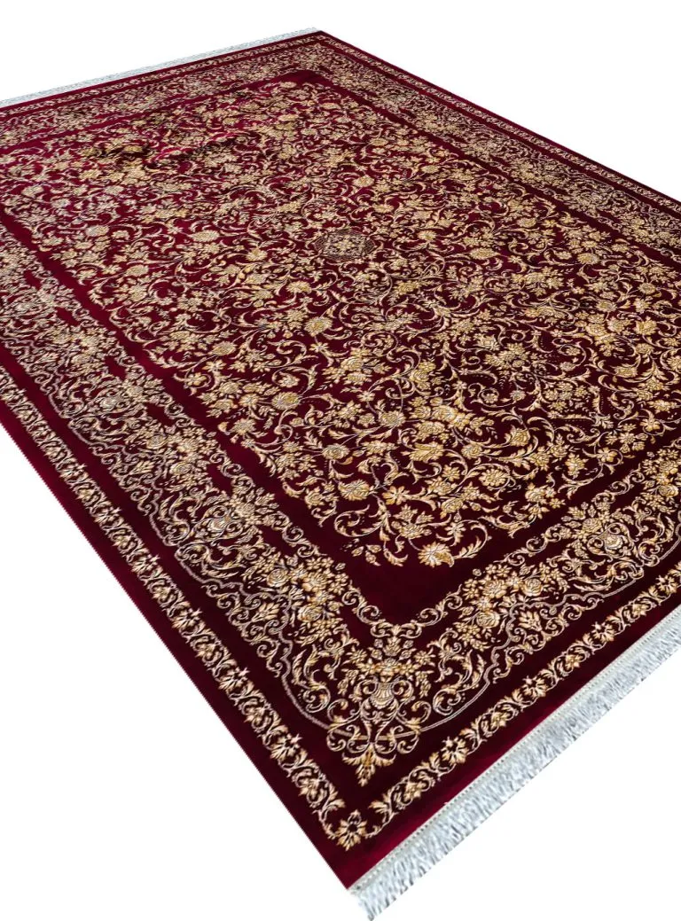 فرش افشان اصفهان طرح سوسن رنگ لاکی 1200 شانه غیر برجسته کد 21012827 - فرشخونه