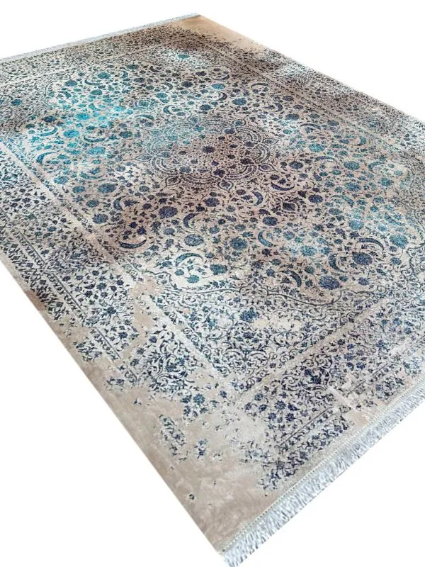 فرش وینتیج اصفهان طرح ملکشاه رنگ کرم آبی 1200 شانه کد 21012836 - فرشخونه