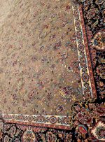 فرش افشان مروارید ترمه ای حاشیه سرمه ای 1200 شانه غیر برجسته کد 2102512 - فرشخونه