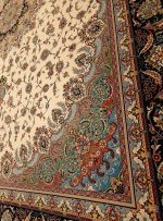 فرش طرح اصفهان طرح سلیمان رنگ کرم حاشیه سرمه ای 1200 شانه کد 2102514 - فرشخونه