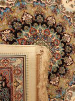 فرش طرح اصفهان طرح سلیمان رنگ کرم حاشیه سرمه ای 1200 شانه کد 2102514 - فرشخونه