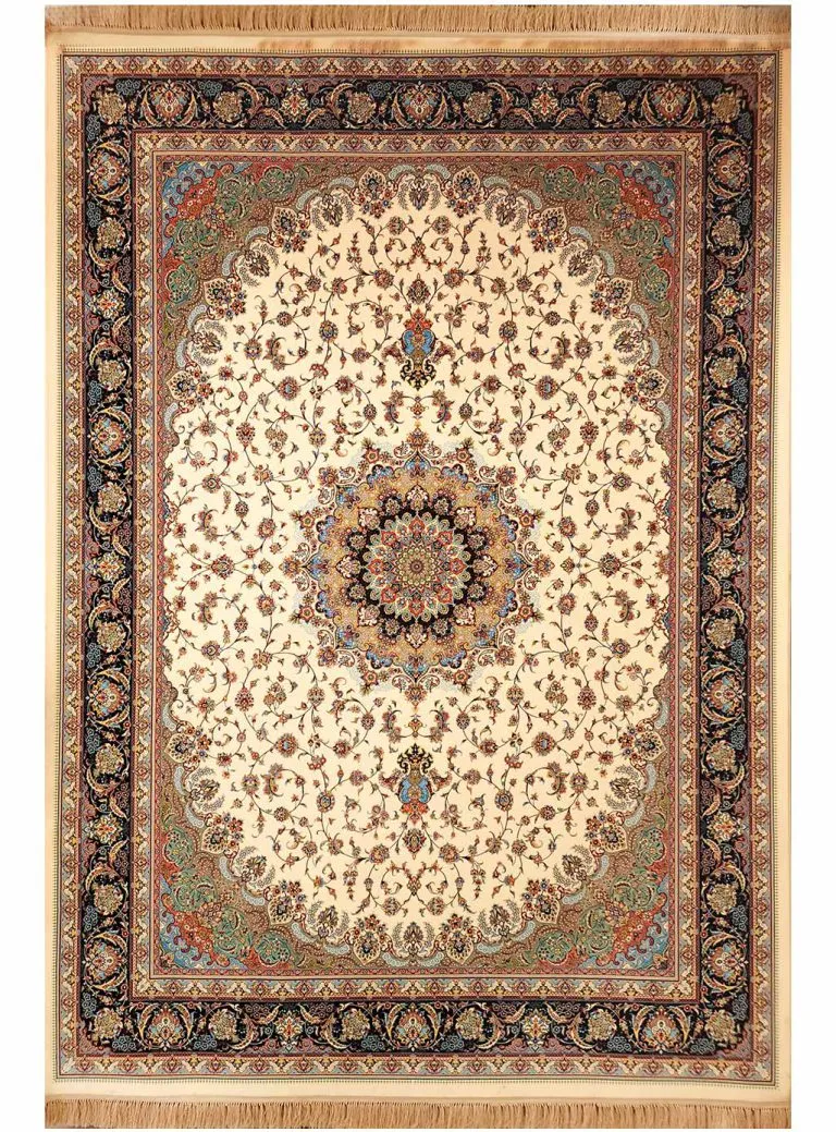 فرش طرح اصفهان طرح سلیمان رنگ کرم حاشیه سرمه ای 1200 شانه کد 2102514 - فرشخونه