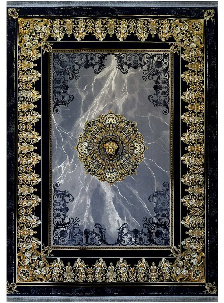 فرش ورساچه طرح اورانوس 1200 شانه سرمه ای گل برجسته کد 1232 - فرشخونه