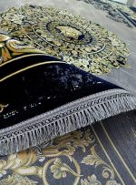 فرش ورساچه طرح اورانوس 1200 شانه سرمه ای گل برجسته کد 1232 - فرشخونه