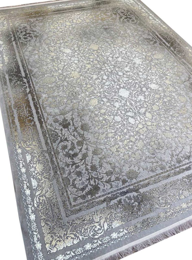 فرش طلاکوب طرح رونیکا گل برجسته زمینه فیلی 1200 شانه کد 20125 با گل سفید