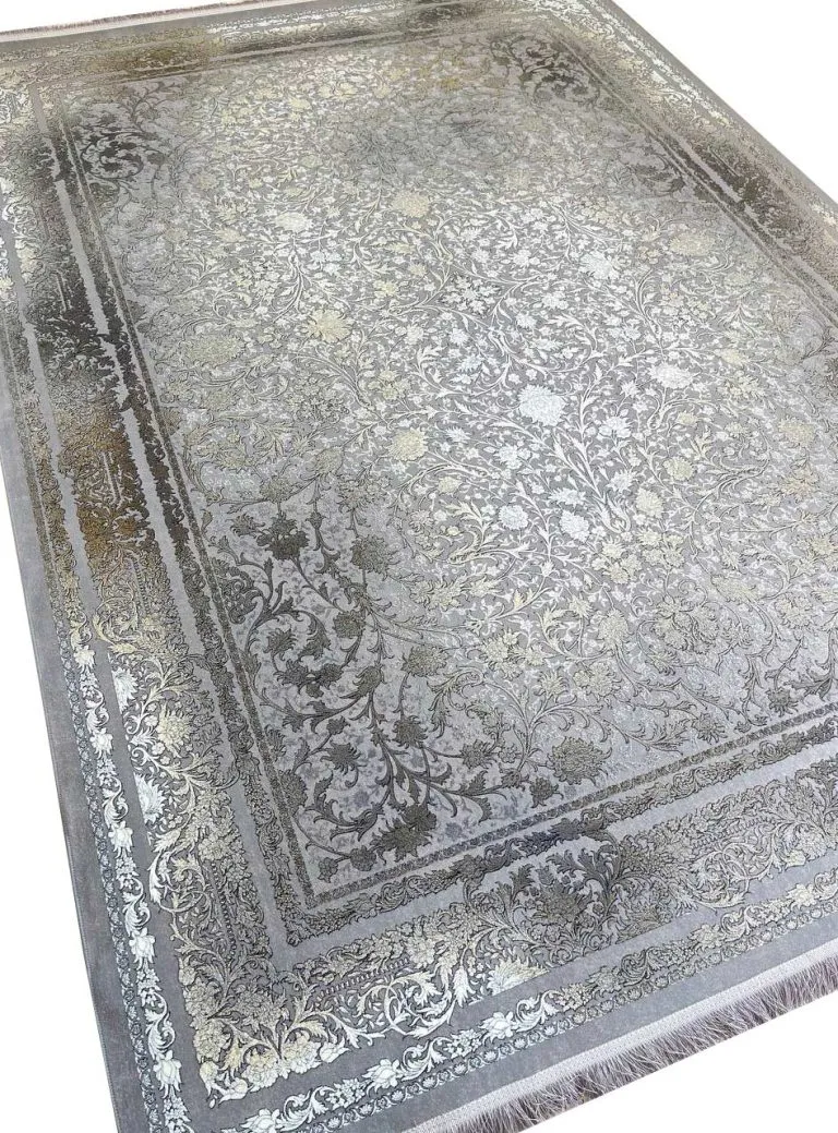 فرش طلاکوب طرح رونیکا گل برجسته زمینه فیلی 1200 شانه کد 20125 با گل سفید