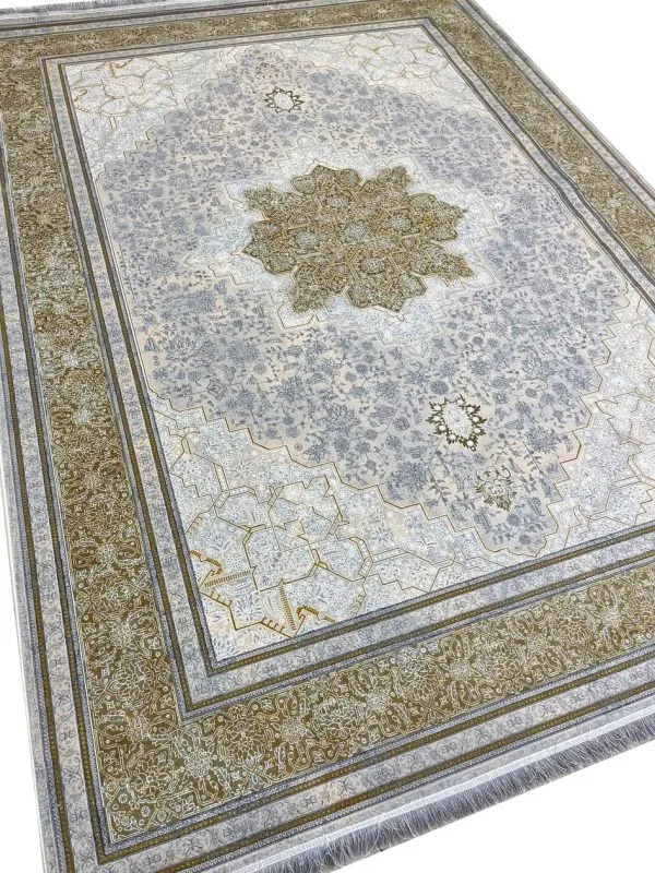 فرش طلاکوب طرح هریس رنگ کرم 1200 شانه گل برجسته کد 201254 - فرشخونه