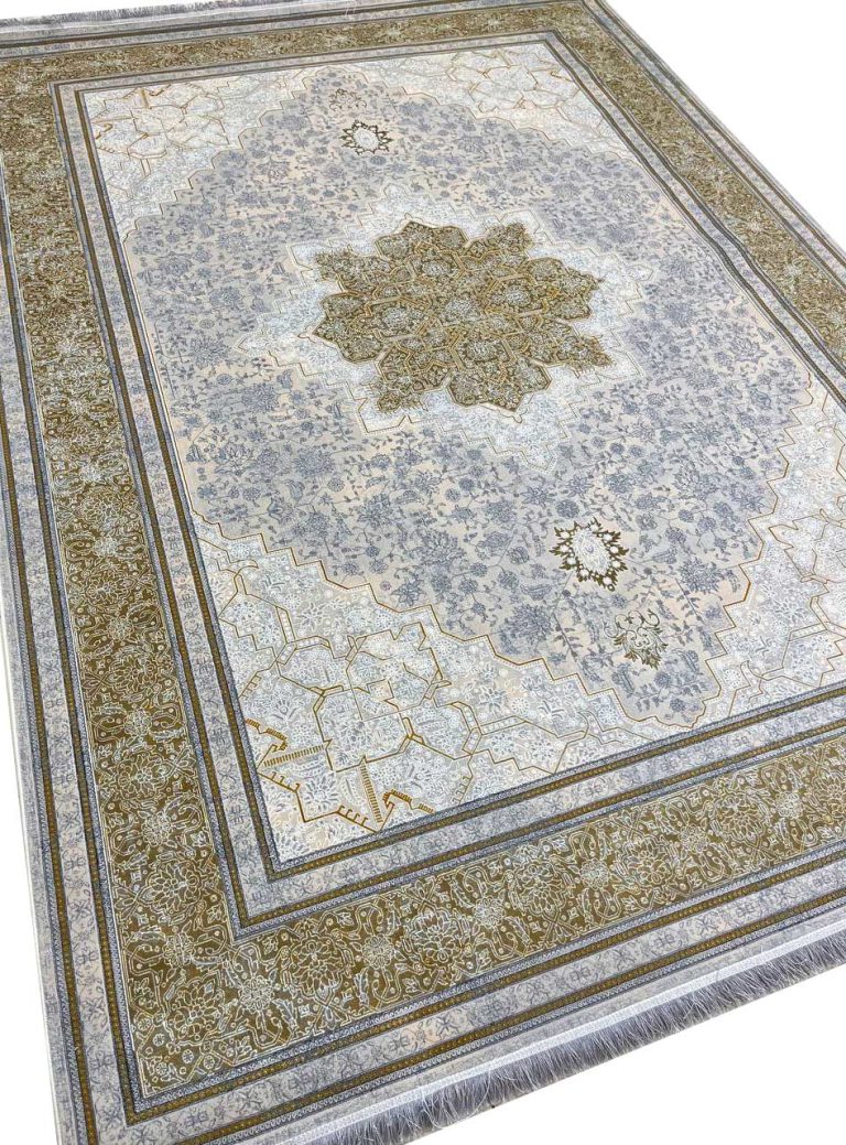 فرش طلاکوب طرح هریس رنگ کرم 1200 شانه گل برجسته کد 201254 - فرشخونه