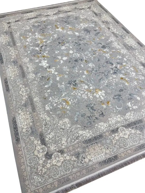 خرید فرش طلاکوب طرح مارال گل برجسته زمینه فیلی 1200 شانه کد 201255 گل آبی