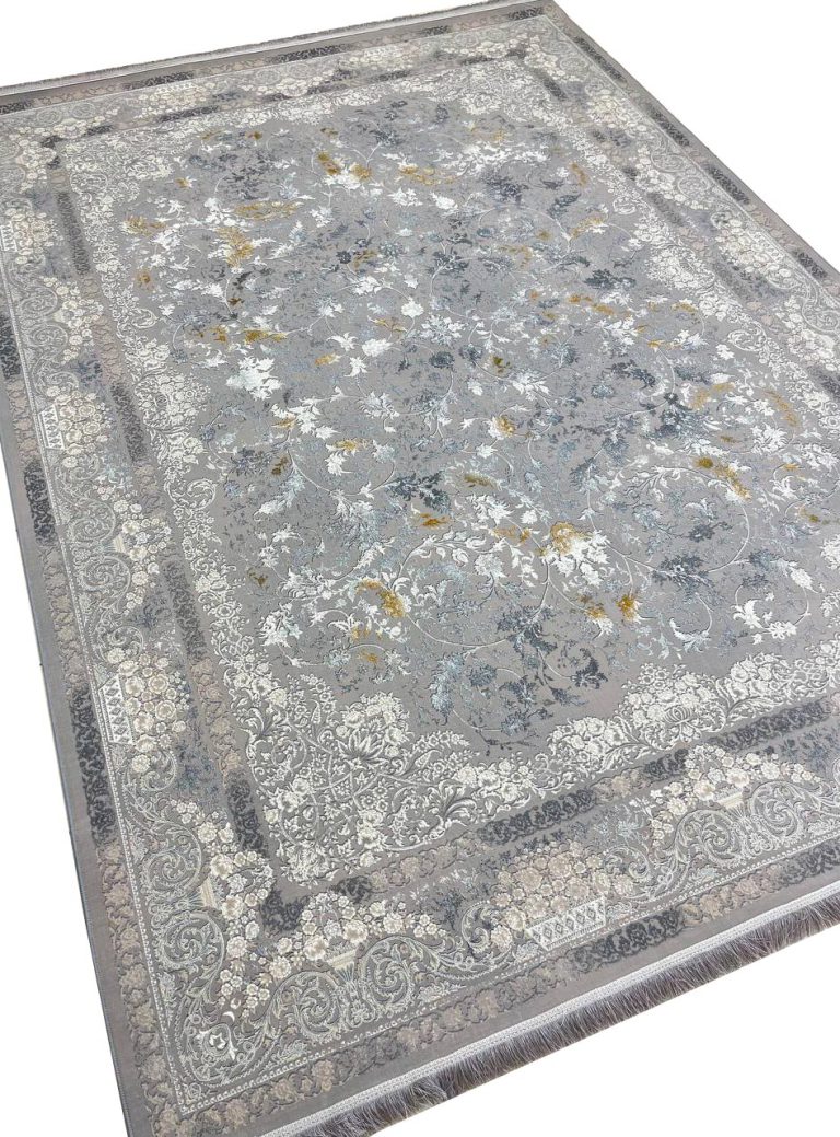 خرید فرش طلاکوب طرح مارال گل برجسته زمینه فیلی 1200 شانه کد 201255 گل آبی