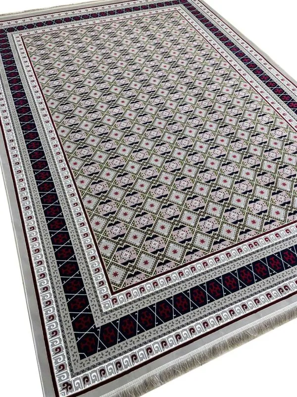 فرش ترکمن طرح قاب لوزی نقره ای 1500 شانه برجسته کد 3101305 - فرشخونه