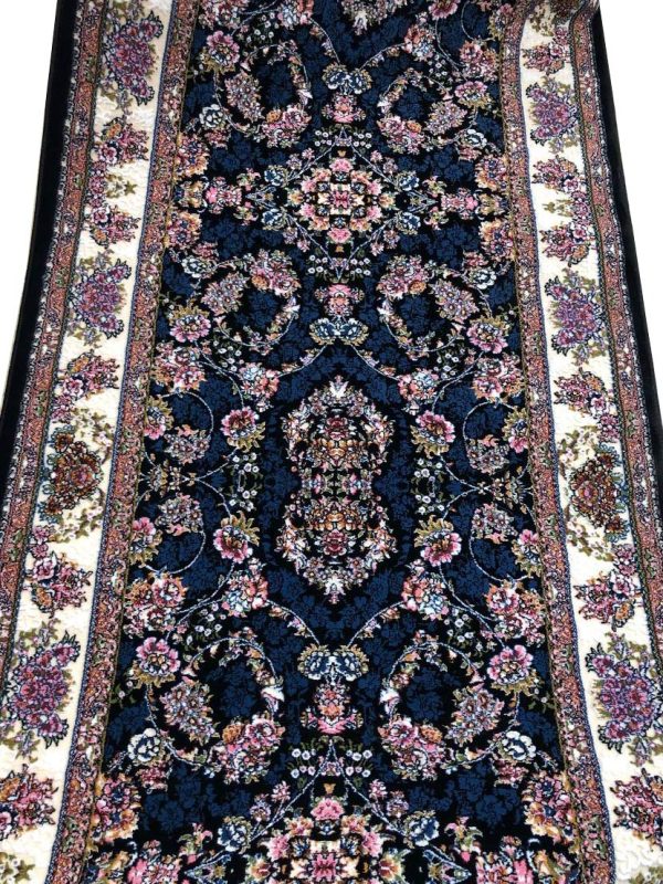 کناره افشان طرح شاهان سرمه ای 700 شانه برجسته 2100 کد 7842 - فرشخونه