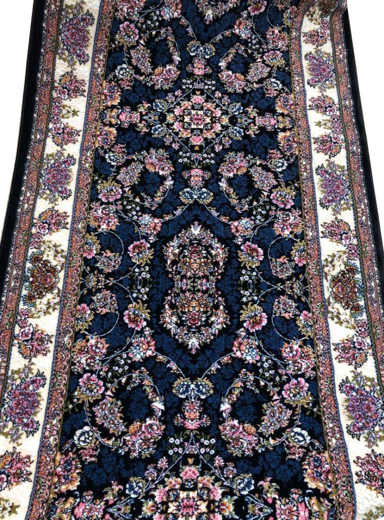 کناره افشان طرح شاهان سرمه ای 700 شانه برجسته 2100 کد 7842 - فرشخونه