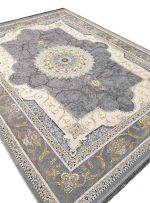 فرش طلاکوب گل برجسته طرح نسیم رنگ نقره ای کد 4020