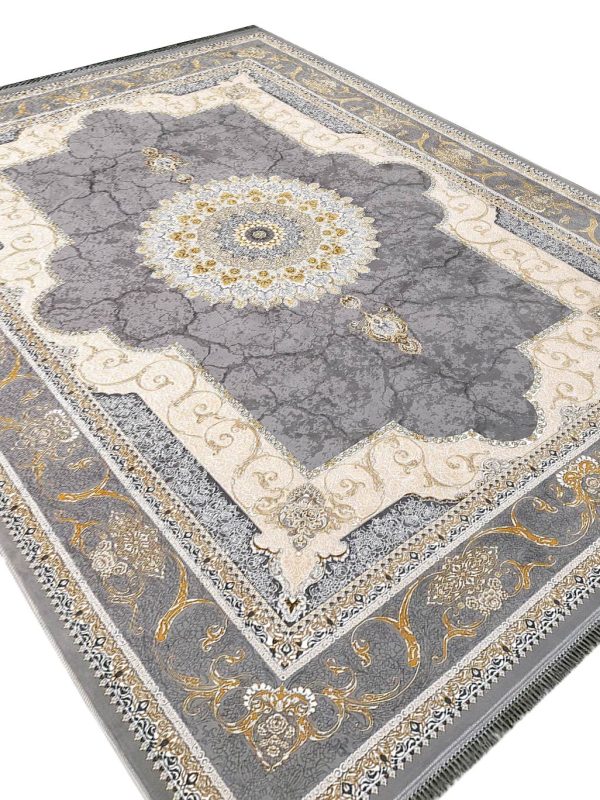 فرش طلاکوب گل برجسته طرح نسیم رنگ نقره ای کد 4020