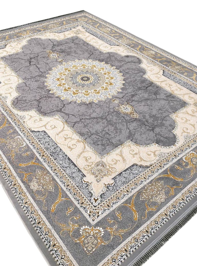فرش طلاکوب گل برجسته طرح نسیم رنگ نقره ای کد 4020