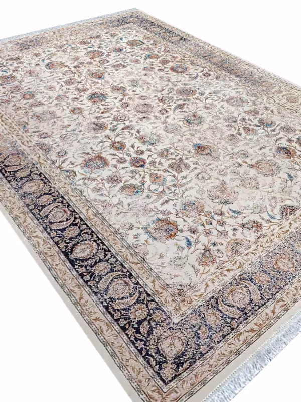 فرش طرح افشان کرم سرمه ای 1200 شانه کد 12857