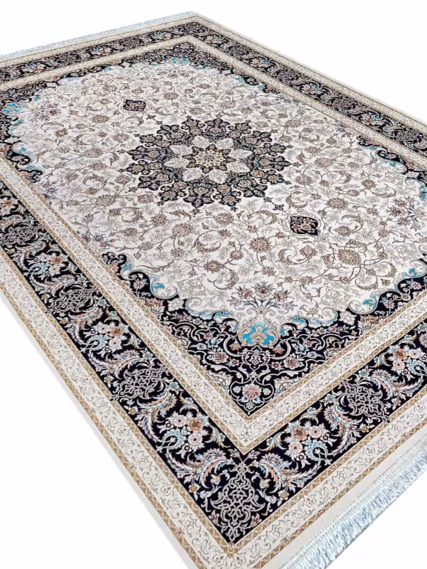 فرش طرح پرواز کرم 1200 شانه گل برجسته کد 12858