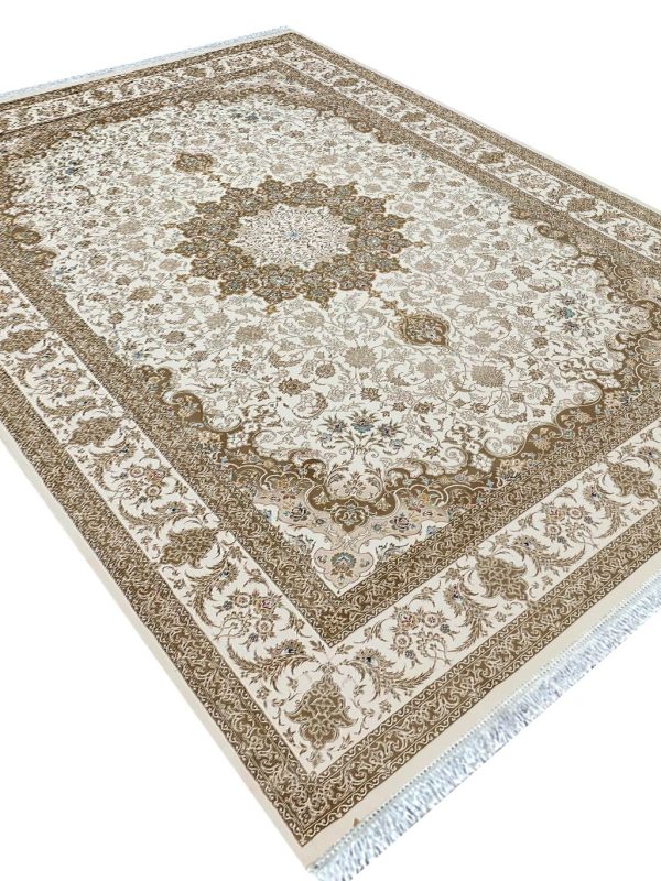 فرش طرح پرواز رنگ کرم بژ 1200 شانه غیر برجسته کد 12858